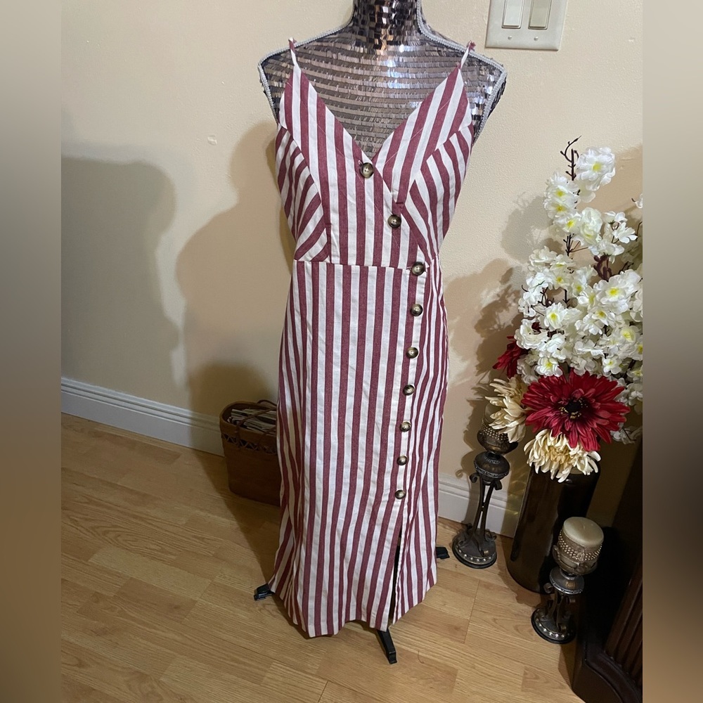 Striped Red & White Button-Front Sundress